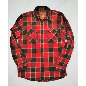 Dixxon Flannel Shirt Leather Neck Mens Large Plaid Red Multicolor